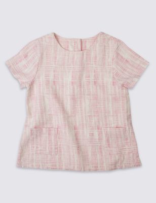 Pure Cotton Short Sleeve Checked Top